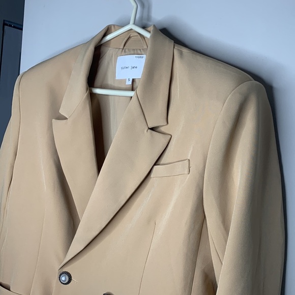 Sister Jane Harlow Double-Breasted Neutral Tan Blazer Coat Jacket size Small - Picture 8 of 16